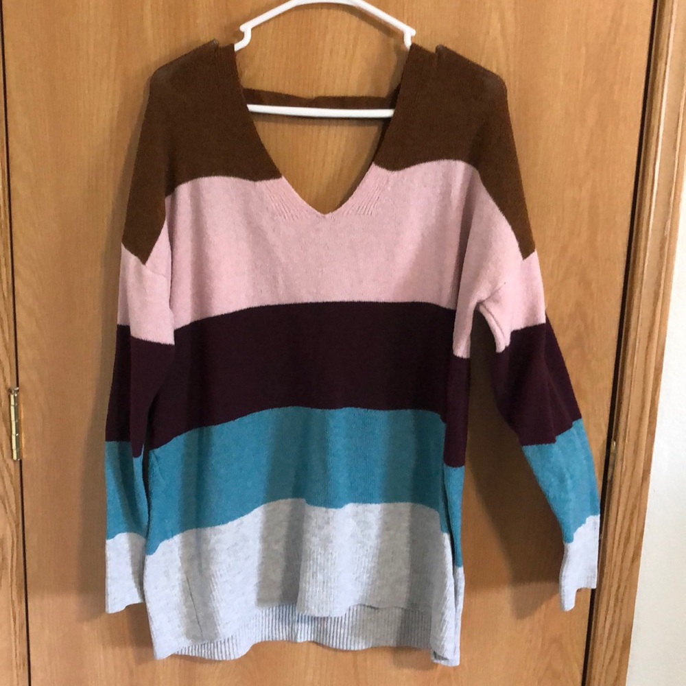 Striped long sleeved v-neck front and back